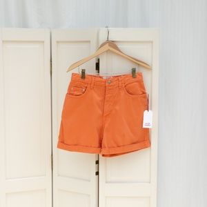 Orange Cuffed Denim Shorts